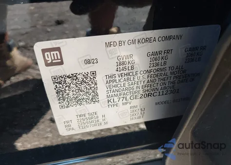 2024 Chevrolet Trax Fwd 1Rs z USA, uszkodzony, nr VIN KL77LGE20RC112301